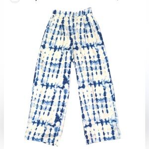 House of Harlow Tie Dye Wide Leg Satin Pants Womens S Blue White